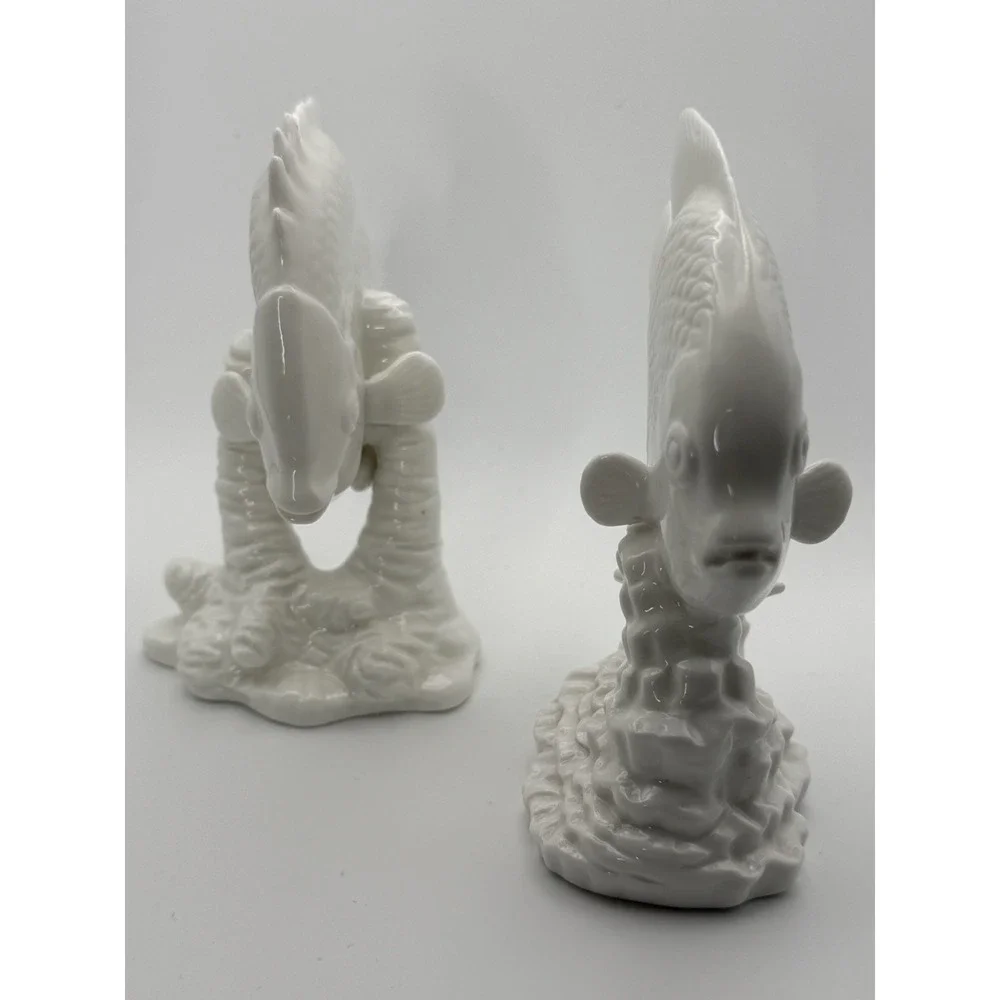 Coastal Lot 2 Angelfish Fine Bone China By Andrea Sadak Glossy White Fish EUC